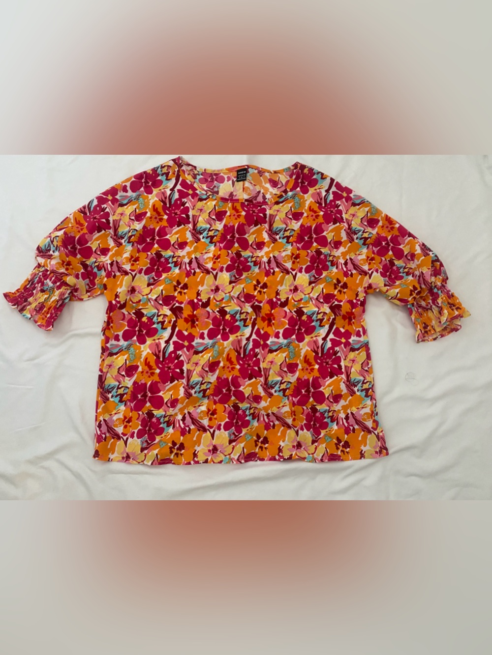 SHEIN Pink & Yellow Floral Ruffle-Sleeve Blouse, Size S - Picture 5 of 6